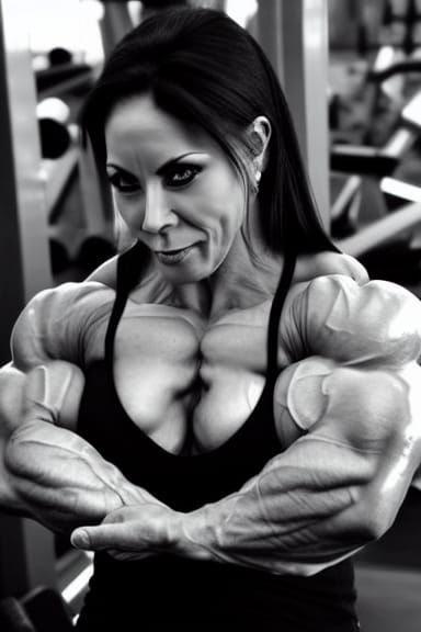 Muscular Bodybuilder Mom Flexing Ripped Arms