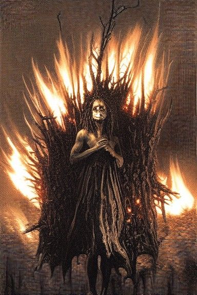 Sinister Witch Burning in Hyperrealism Style