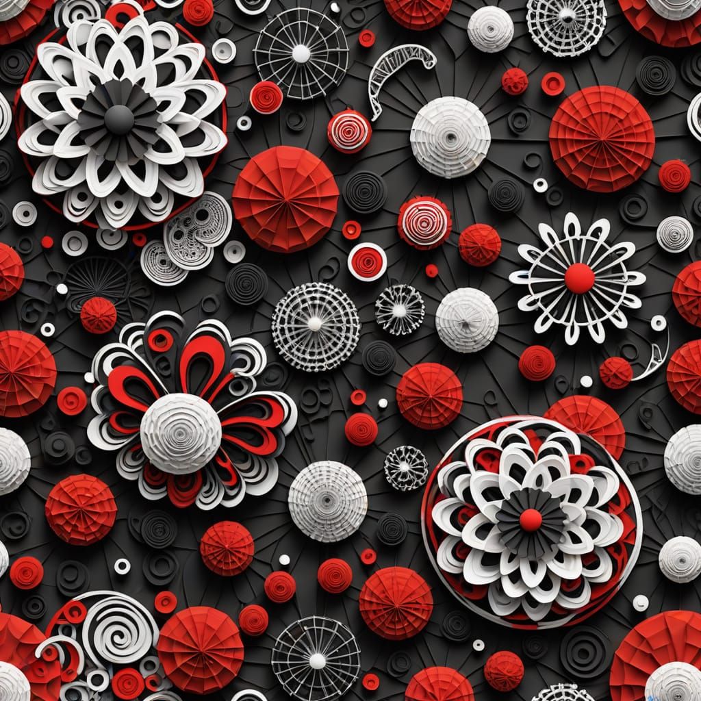 Vibrant Black Red and White Zentangle Art