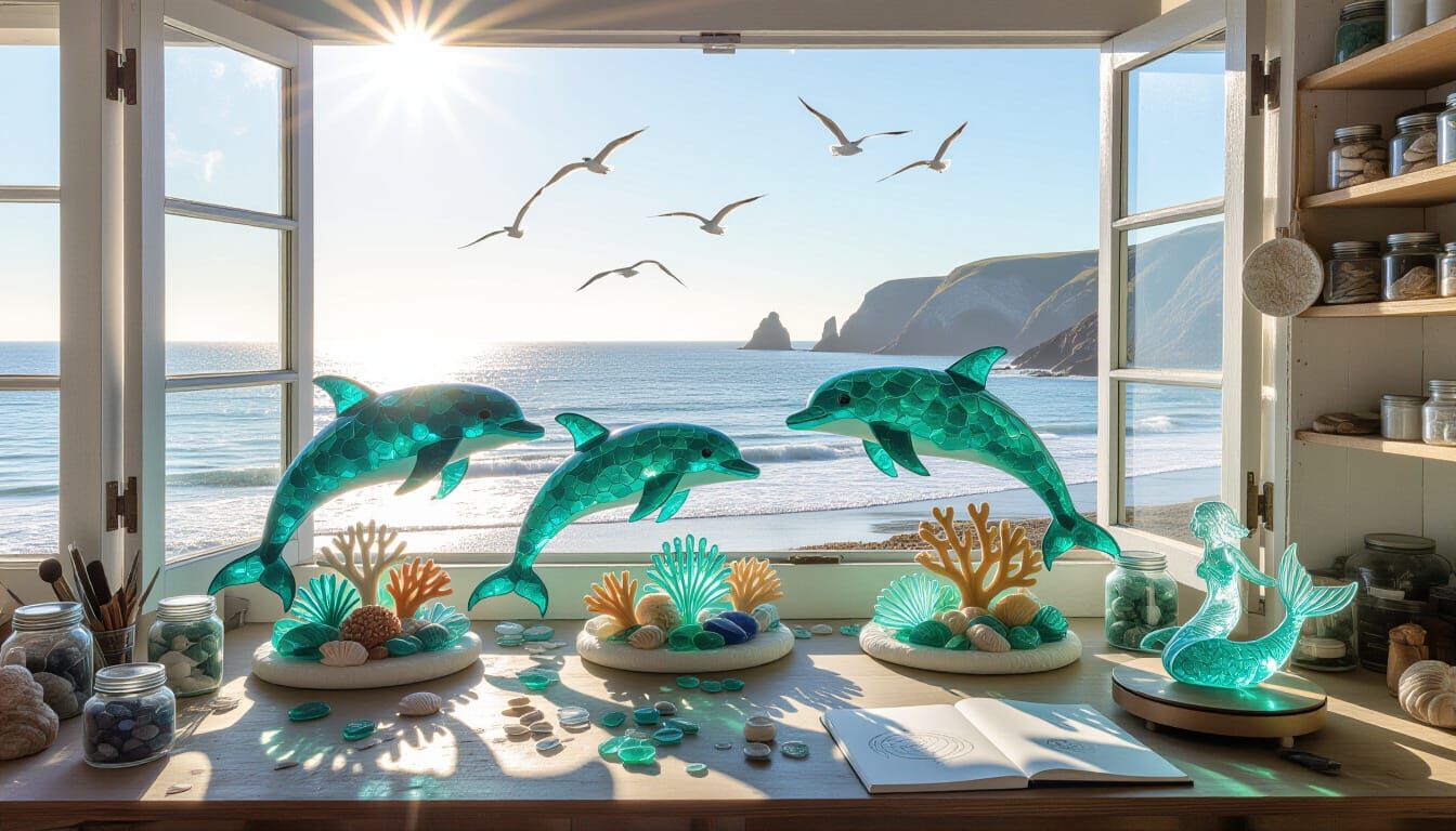 Seaside Studio Filled with Shimmering Sea Glass Sculptures