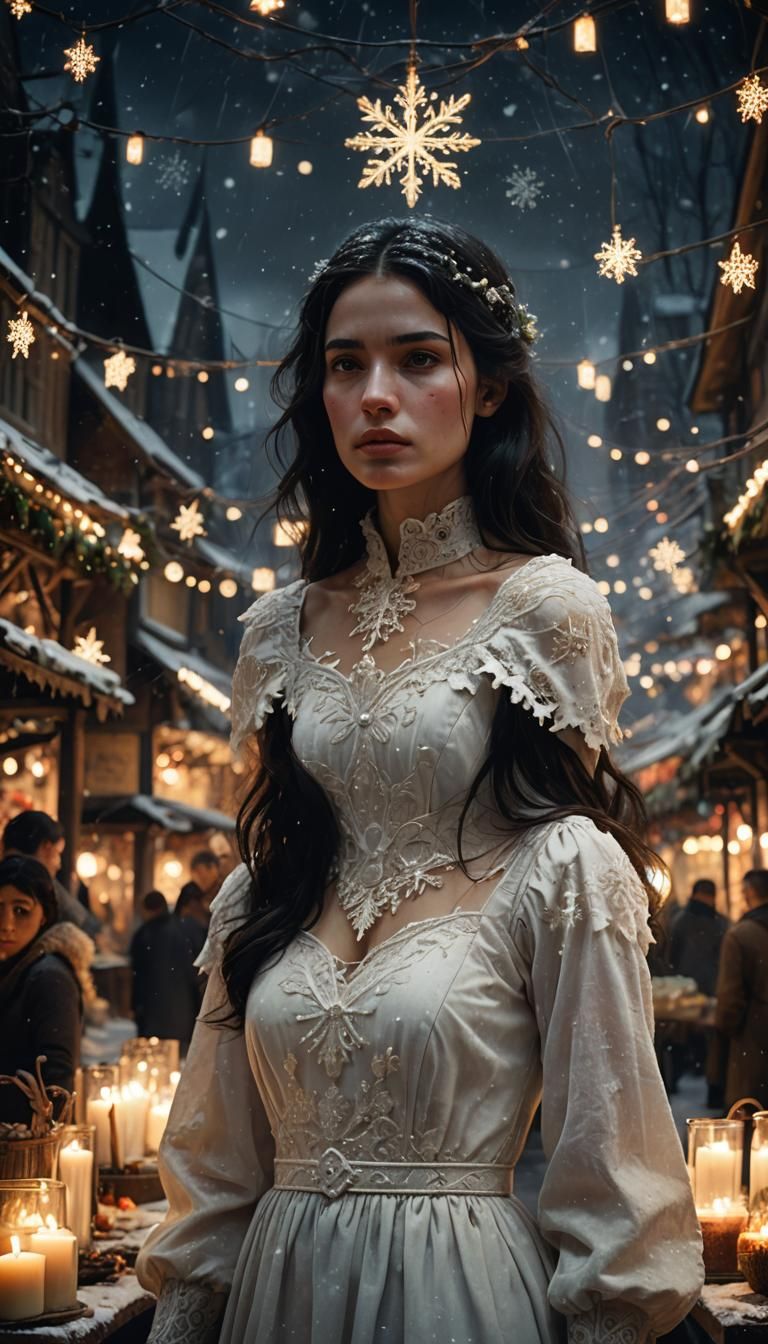 Eerie Christmas Market Scene in Dark Surrealism