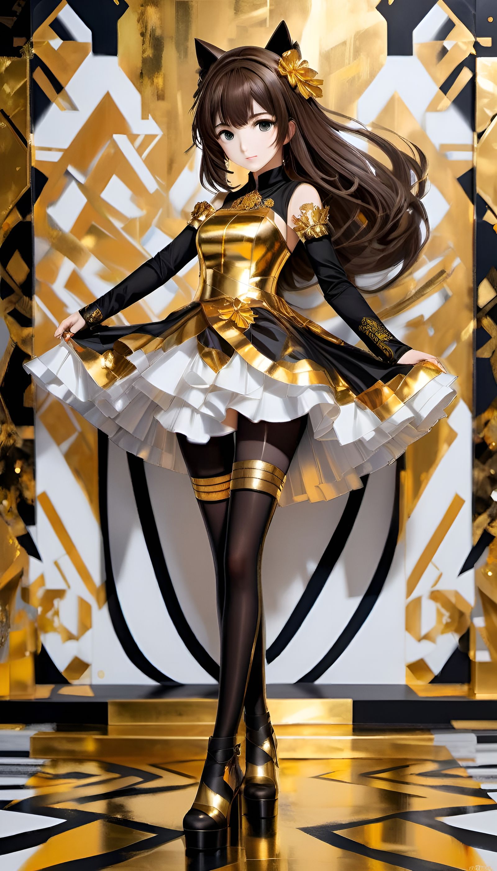 Anime Girl in Gold Dress, Painterly SpeedPaint