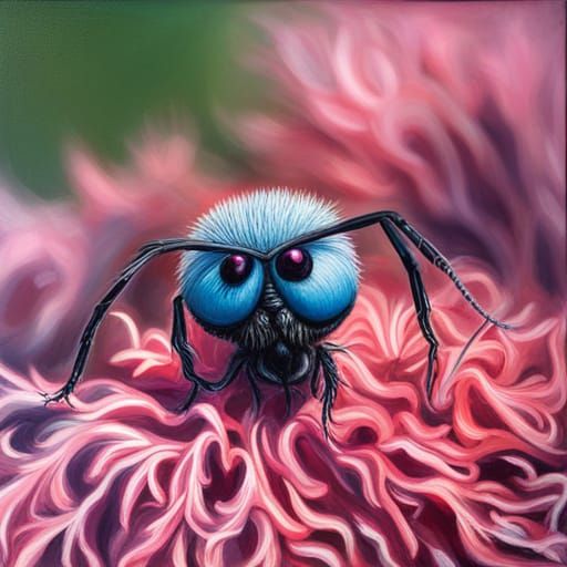 Fuzzy Neon Insect in Cottagecore Style