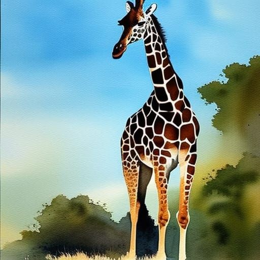 Watercolor Giraffe with Golden Ratio Composition