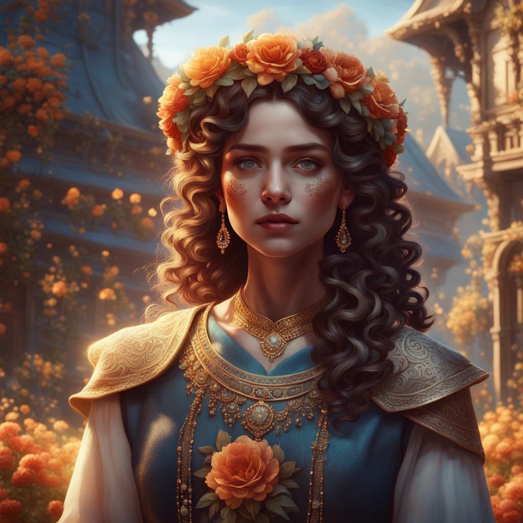 Woman with Flower Crown: Fantasy Matte Painting