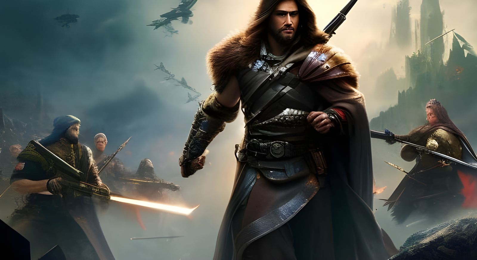 Epic Fantasy Battlefield in the Style of Pino Daeni