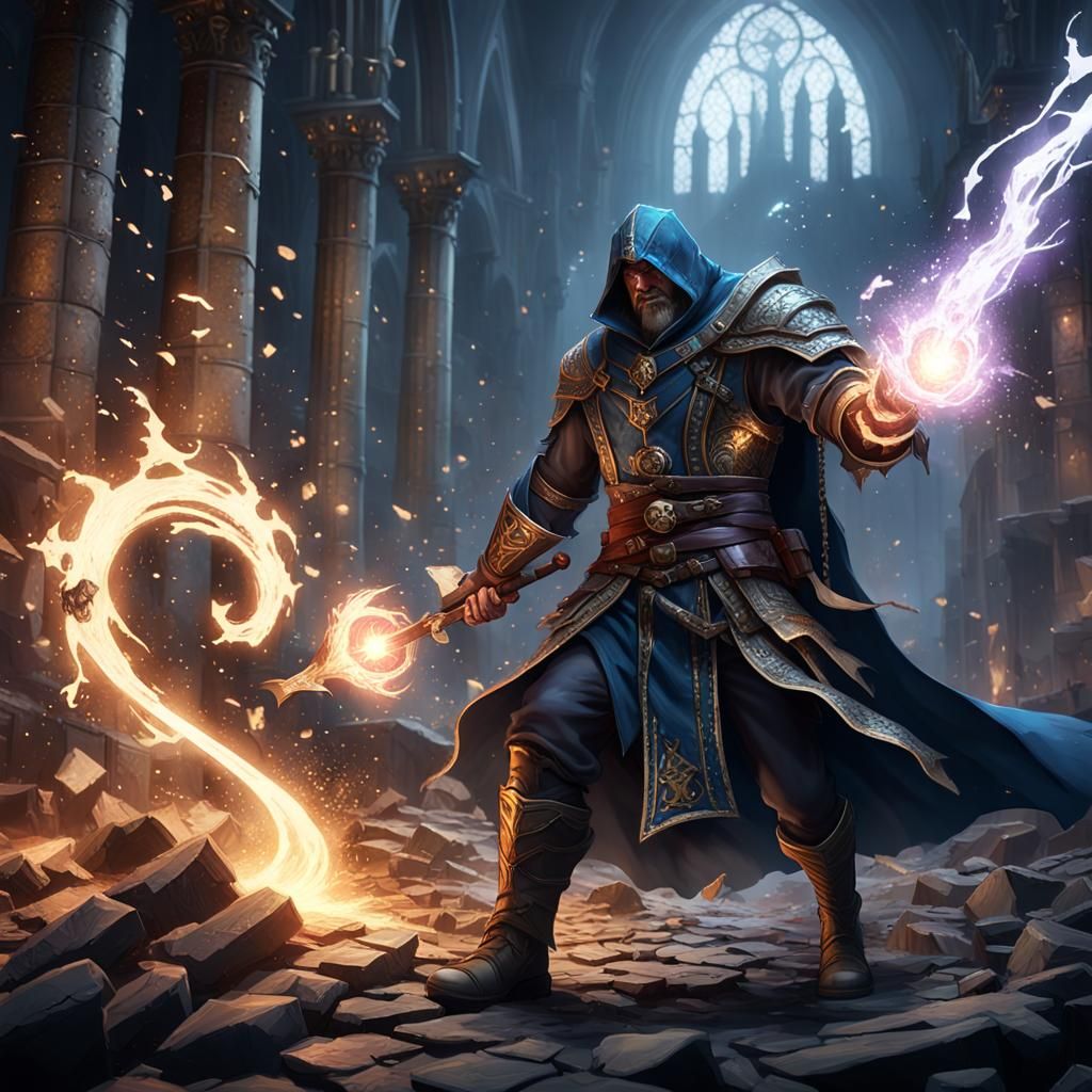 Epic Knight vs Sorcerer Battle in Dark Fantasy Art