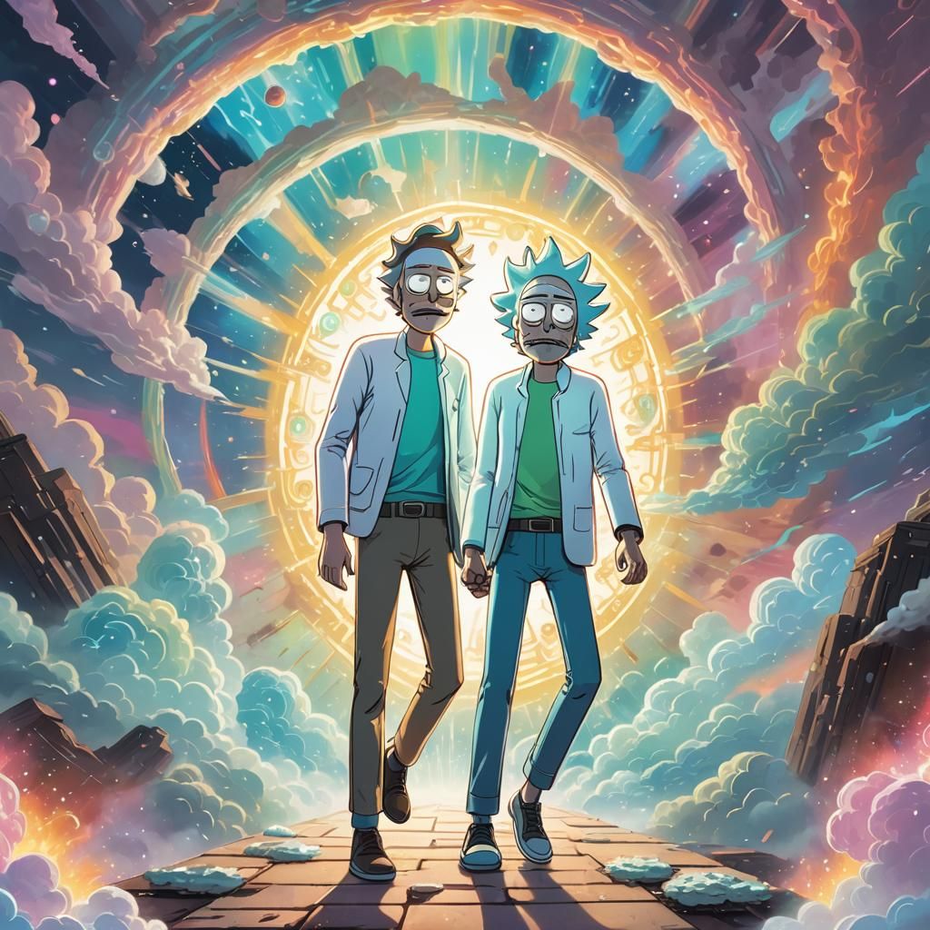Rick and Morty Step Through a Dreamlike Portal