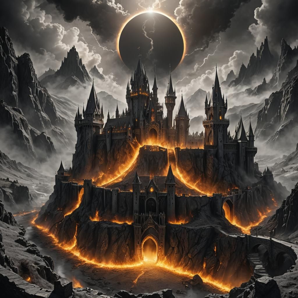Magical Master Conjuring Fire Spell in Fantasy Castle