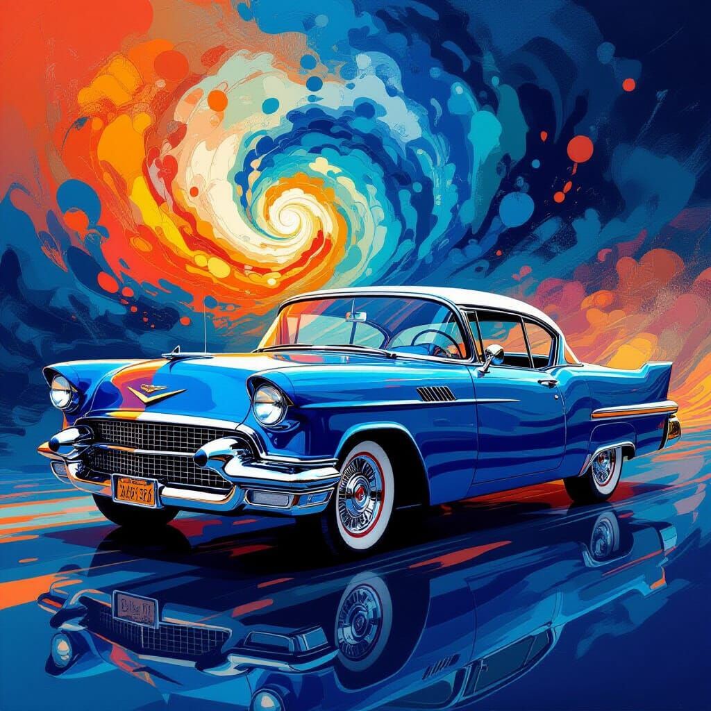 Vibrant Cadillac Car in Abstract Expressionist Style