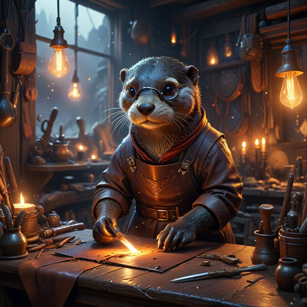 Fantastical Workshop of a Bespectacled Otter Tinkerer