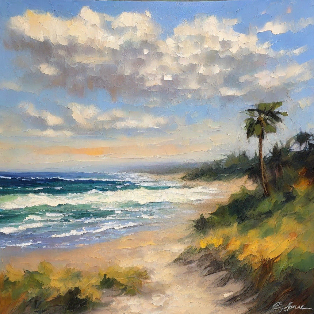 Impasto Ocean Beach Scene