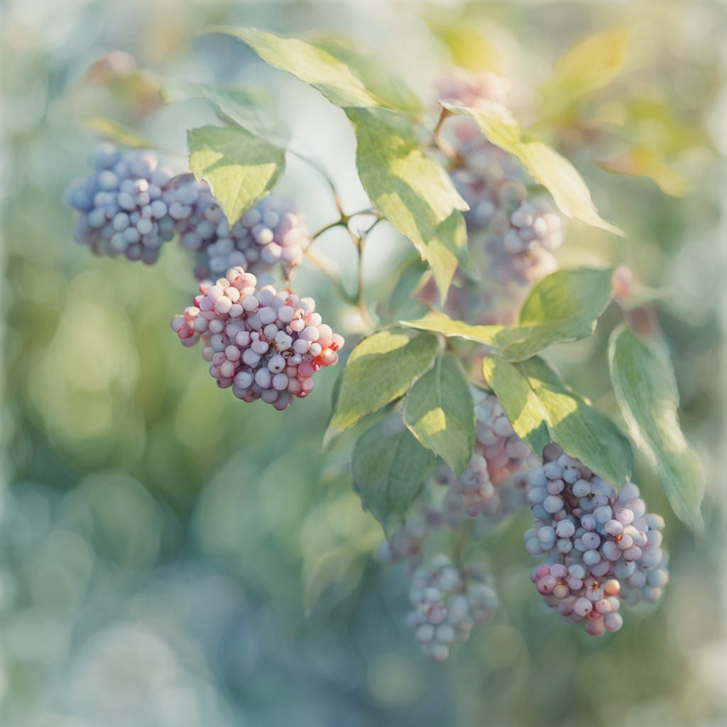 Elderberries in Garden Watercolor Painting