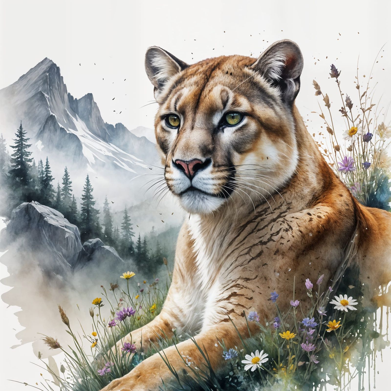 Mountain Lion Serenity in Alpine Bloom