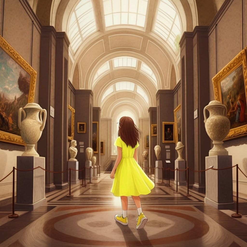 Girl Explores Museum in Whimsical Dreamy Style