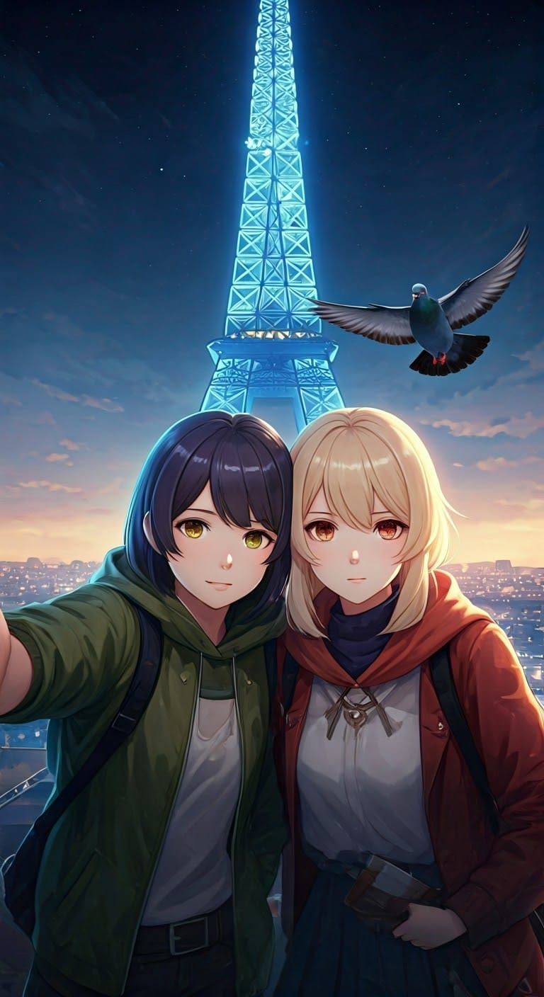 Eiffel Tower Selfie Photobomb in 3D Anime Style