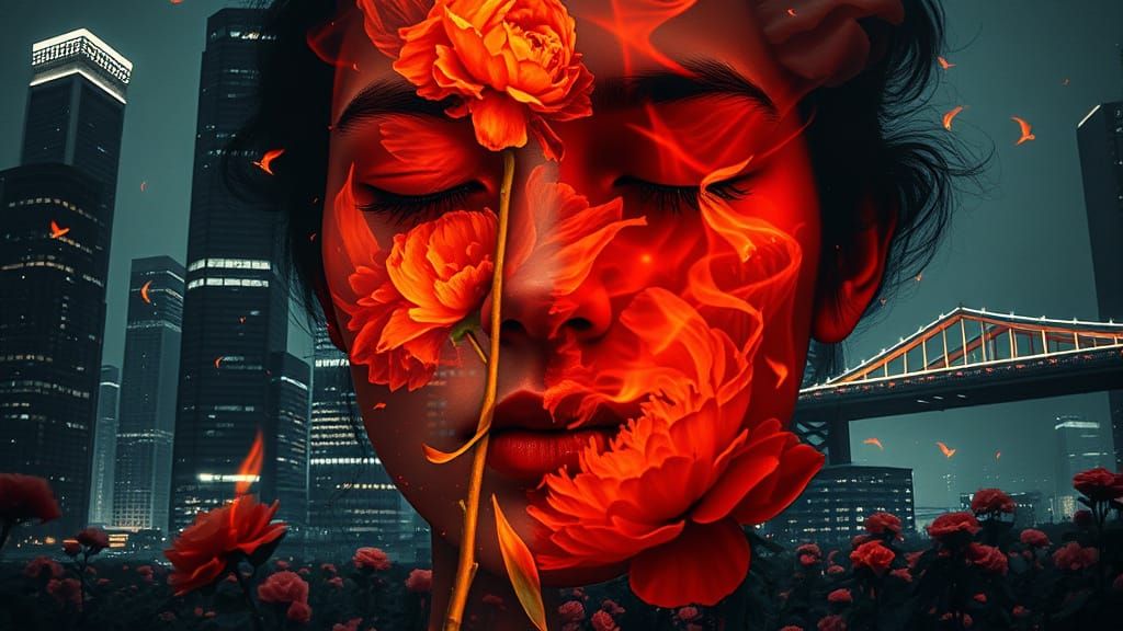 Double Exposure Portrait: Mindscape with Fire