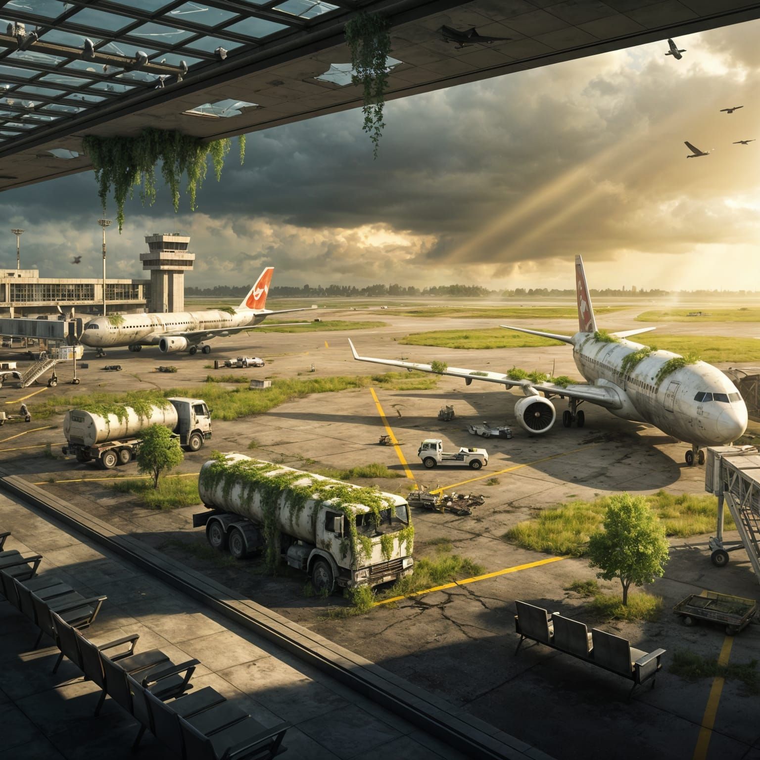 Abandoned Airport in Epic Photorealistic Matte Painting Styl...