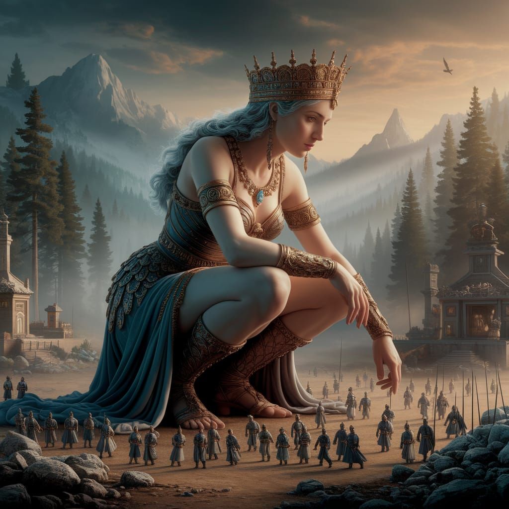 Minerva, Giant Goddess of War, Observes Battle