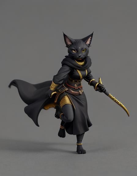 Female Tabaxi Monk in Dark Robes