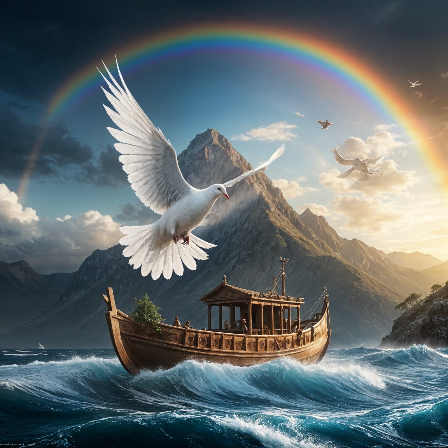 Mystical White Dove Soars Above Noah's Ark in a Symbolic Mas...