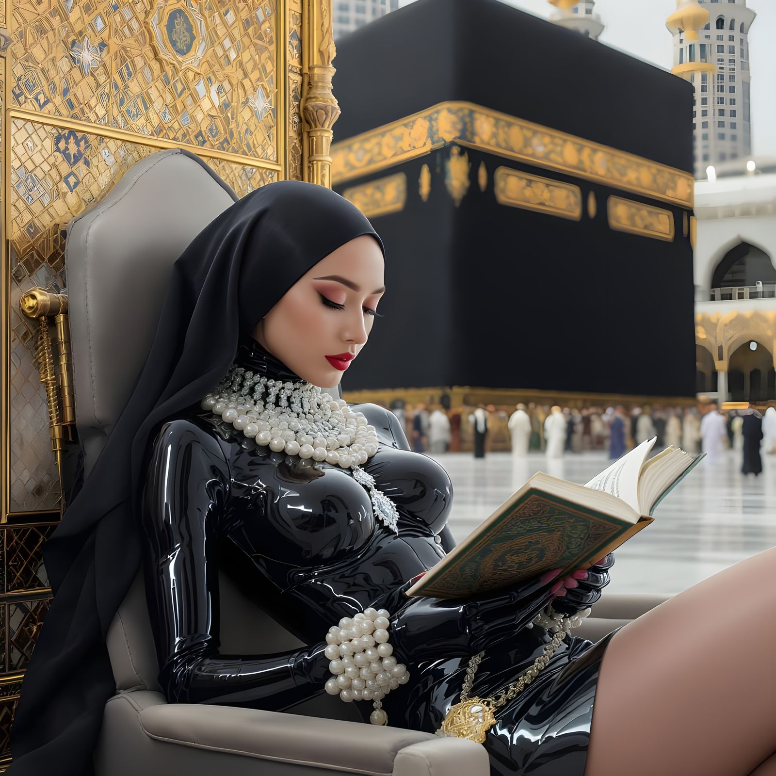 Muslim Woman Reading Quran in Futuristic Style