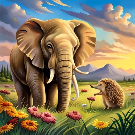 Elephant and Hedgehog Best Friends Illustration