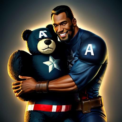 Captain America Hugs a Teddy Bear: Photorealistic 3D Render