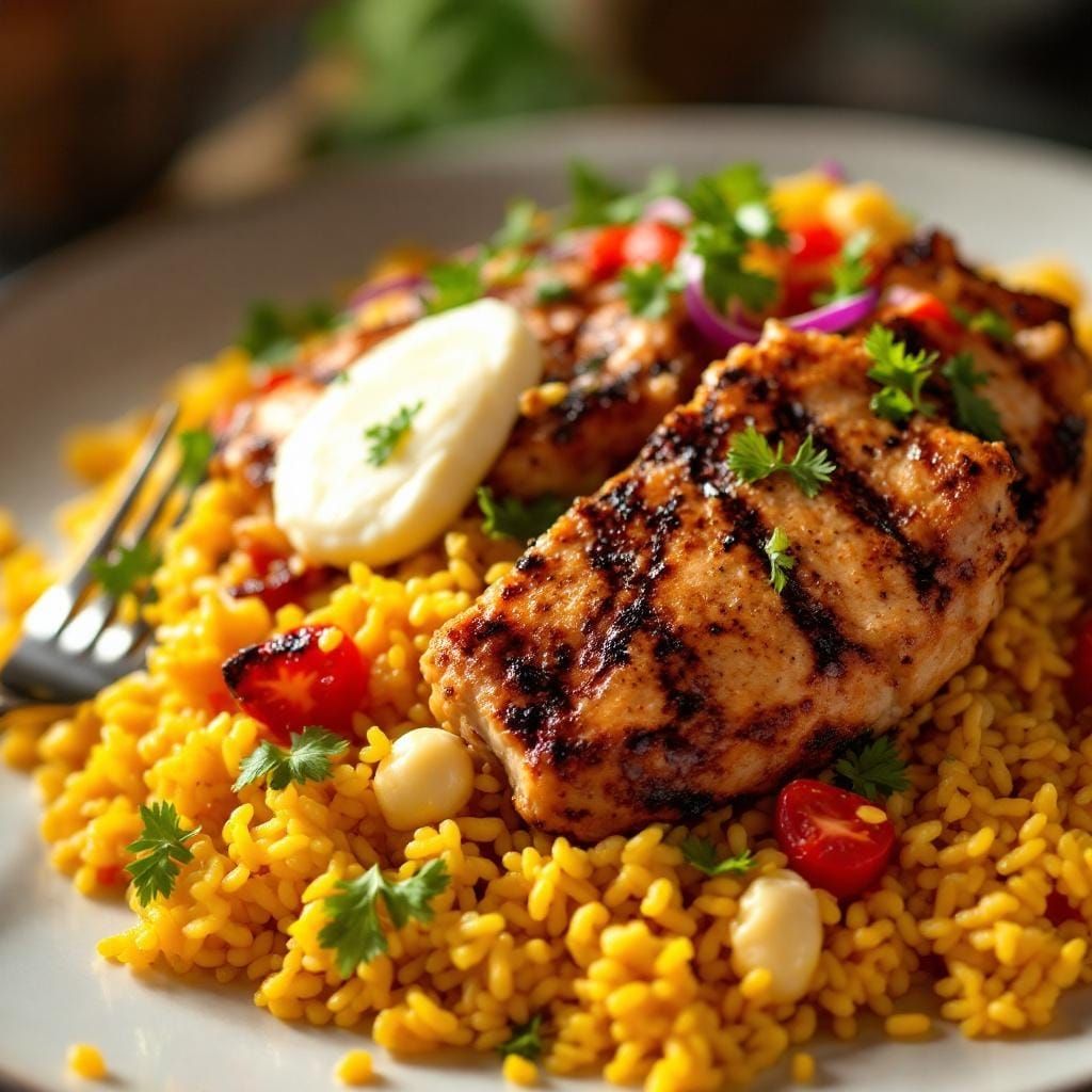 African Fried Rice with Chicken in Pop Art Style