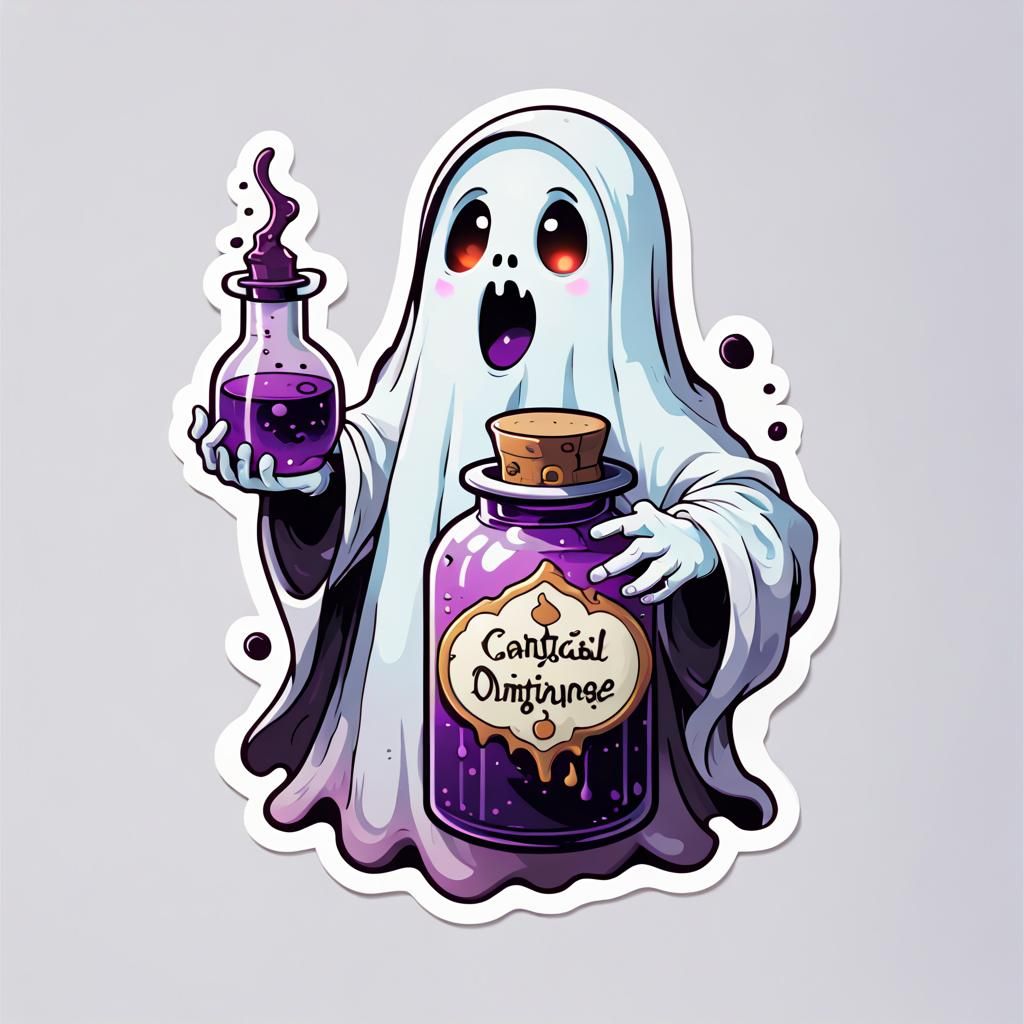 Kawaii Ghost Vinyl Sticker with Potion Bottle