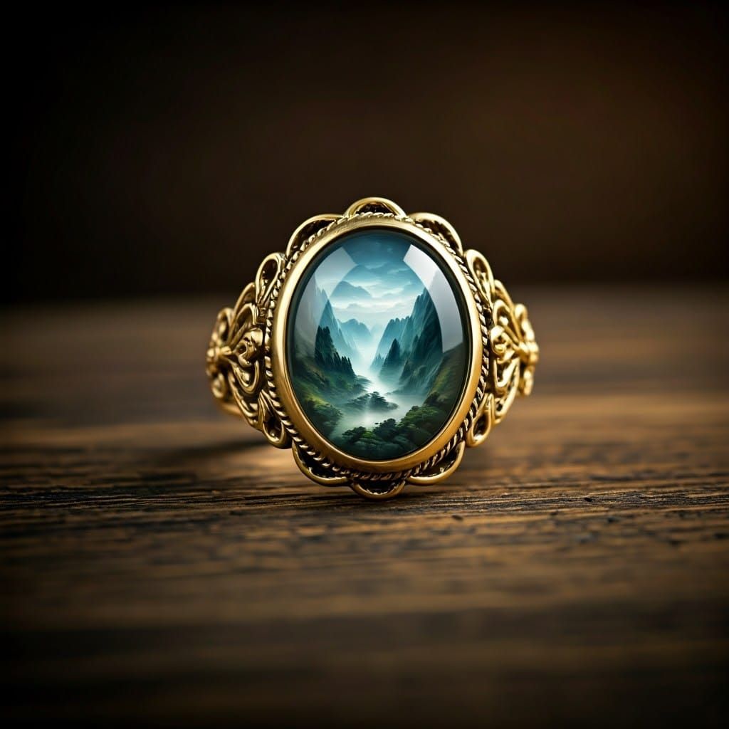 Mystical Gold Ring Reveals Dreamlike Valley Scene
