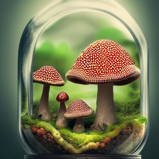 Fly Agaric Goddess Portrait in Terrarium, Hyperrealistic Pho...