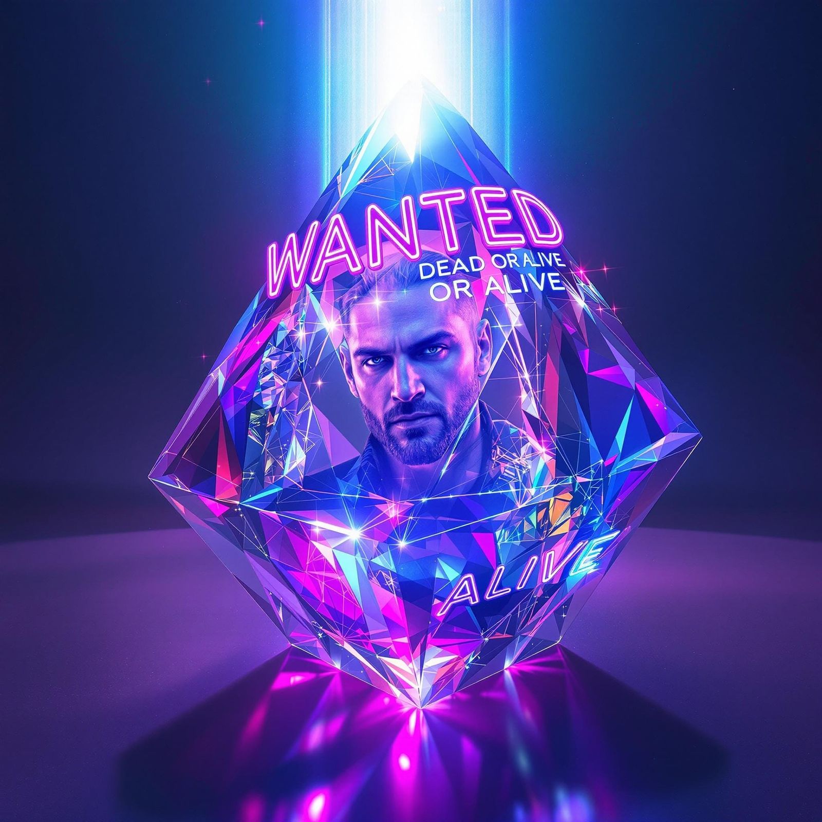 Futuristic Holographic Poster Radiates Wanted Suspect Across...