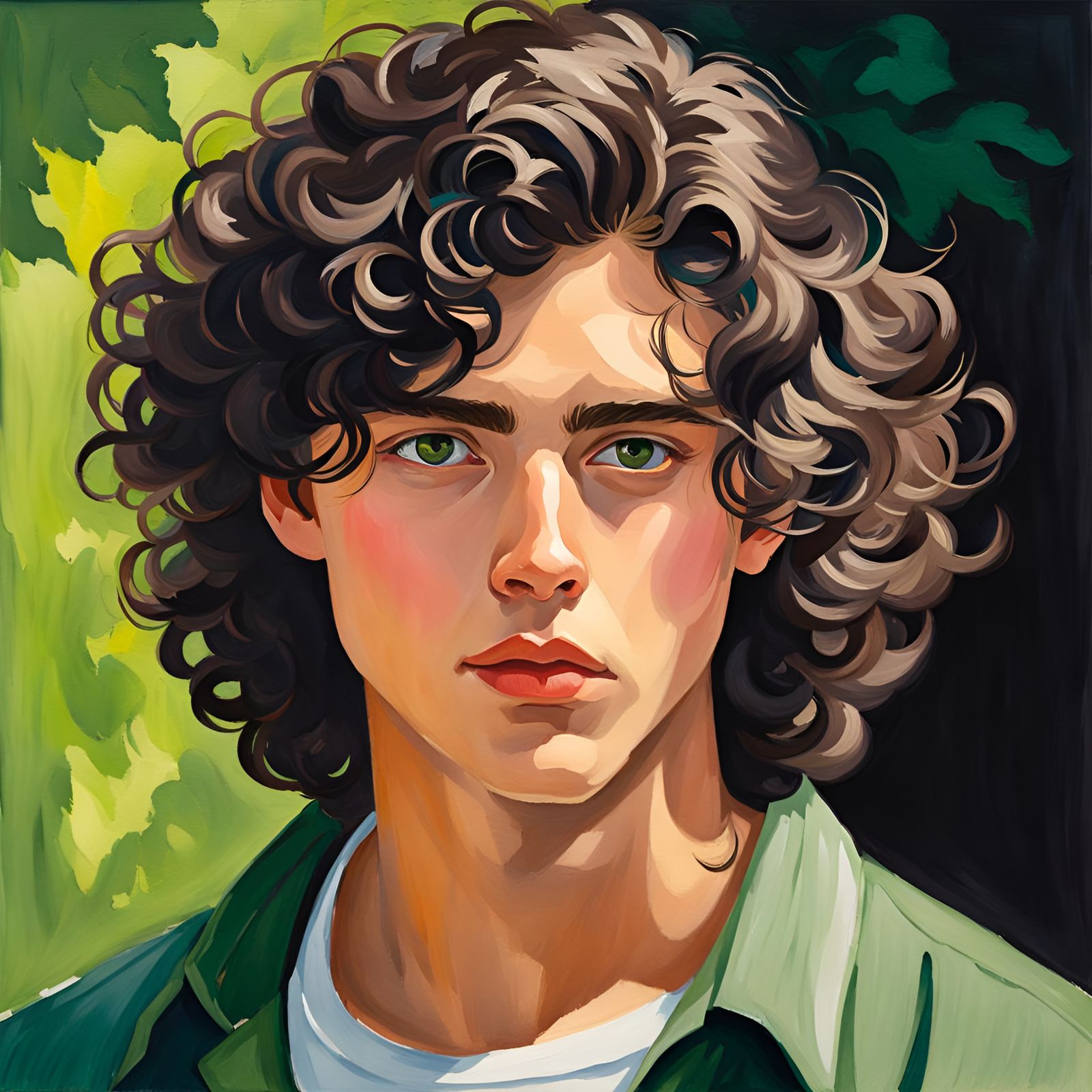 Beautiful Boy with Dark Curls and Green eyes