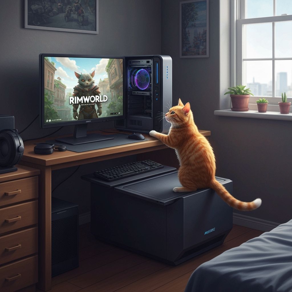 Orange Cat Inspects Computer in Photorealistic Illustration