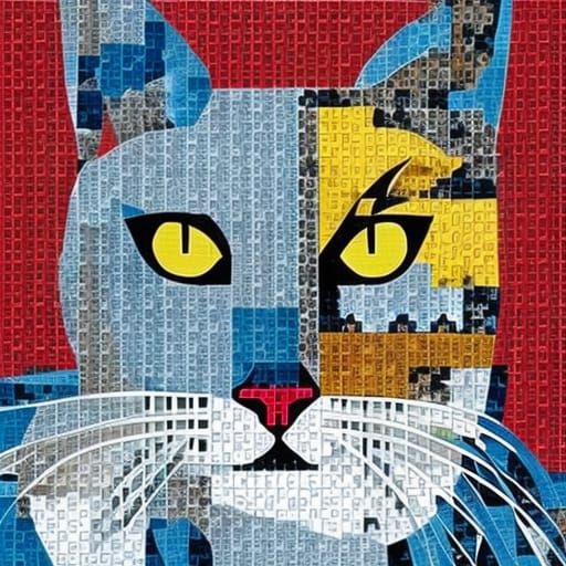 Captivating Cat Family Portrait in Collage Art