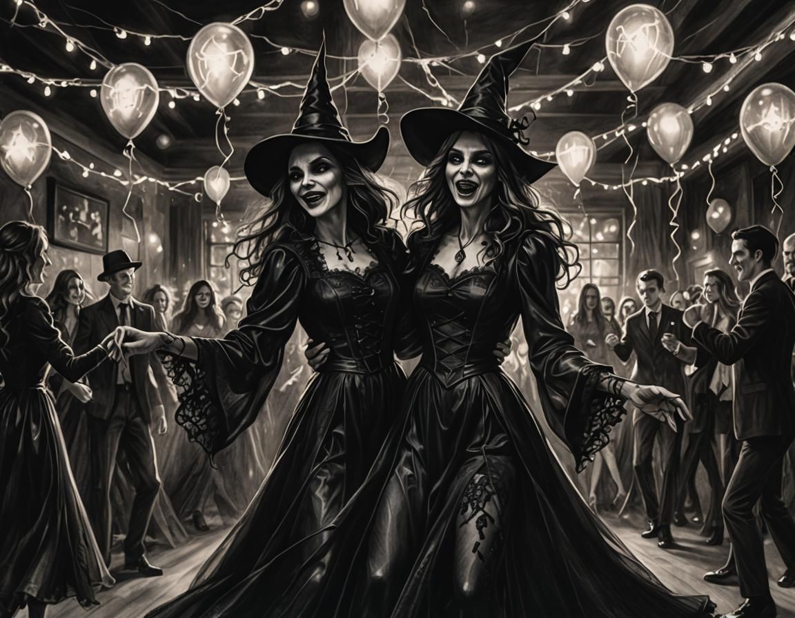 Halloween Dance: Vampire and Witch in Charcoal