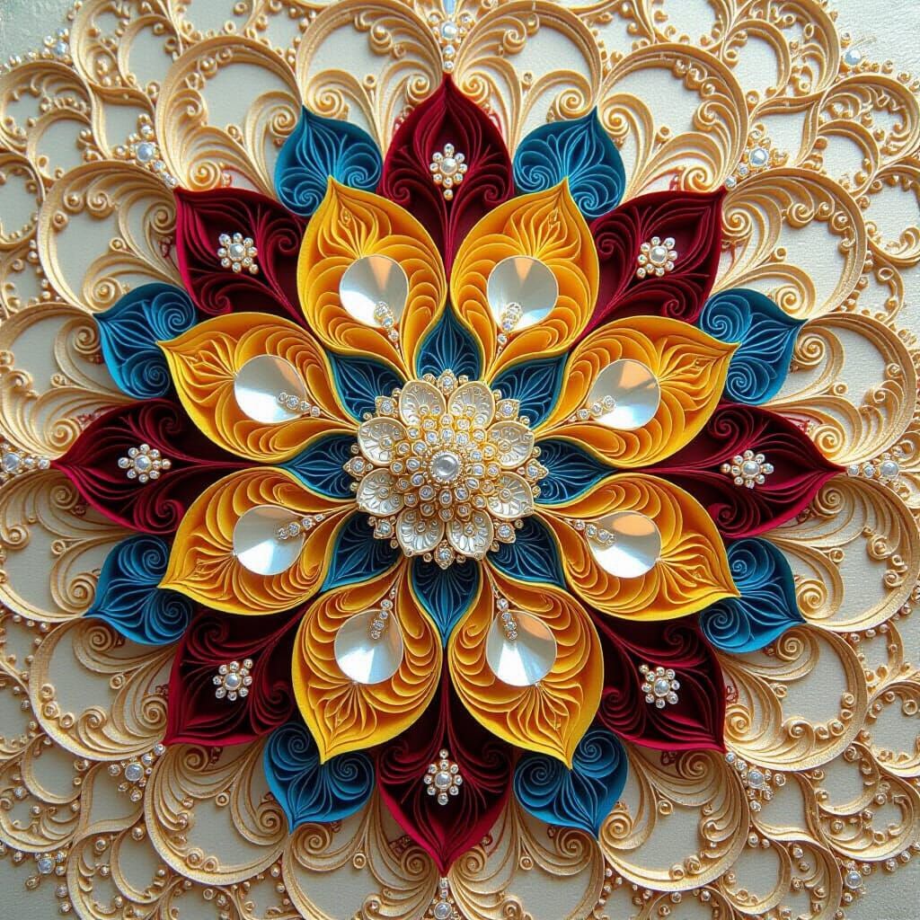 close up Mandala made of quilling paper