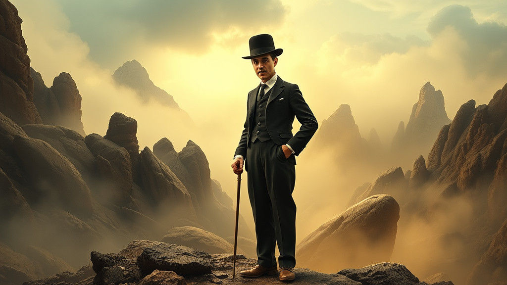 Chaplin in Surreal Landscape as Dreamlike Portrait
