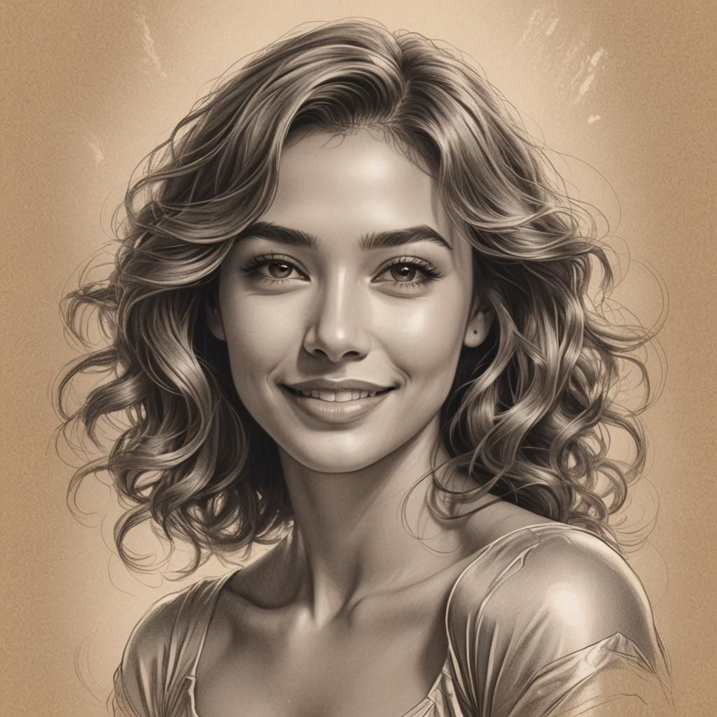 Pencil Drawing Portrait of a Smiling Woman