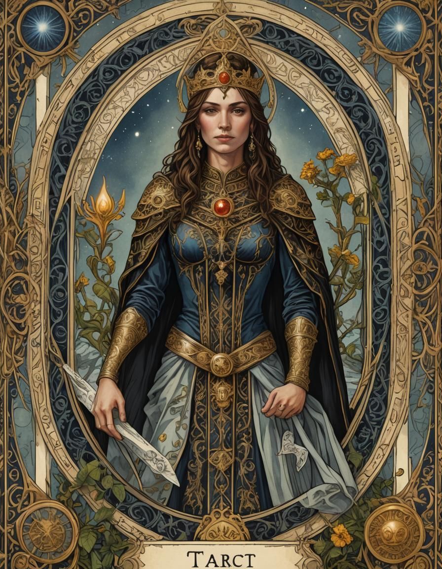 Ornate Tarot Card Portrait of The Initiate