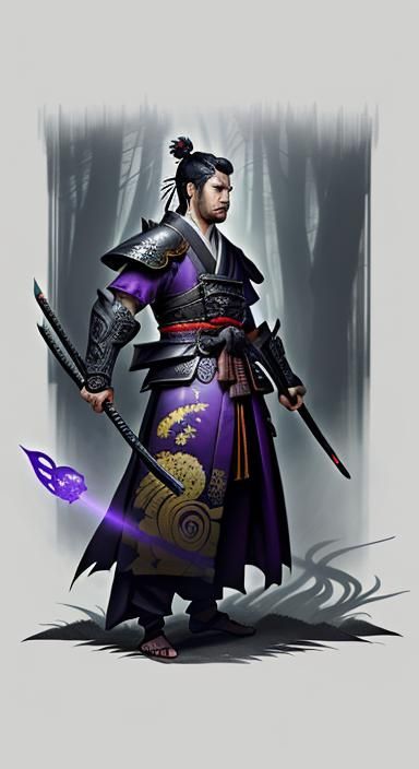 Samurai in Misty Forest, Ukiyo-e Style Armor