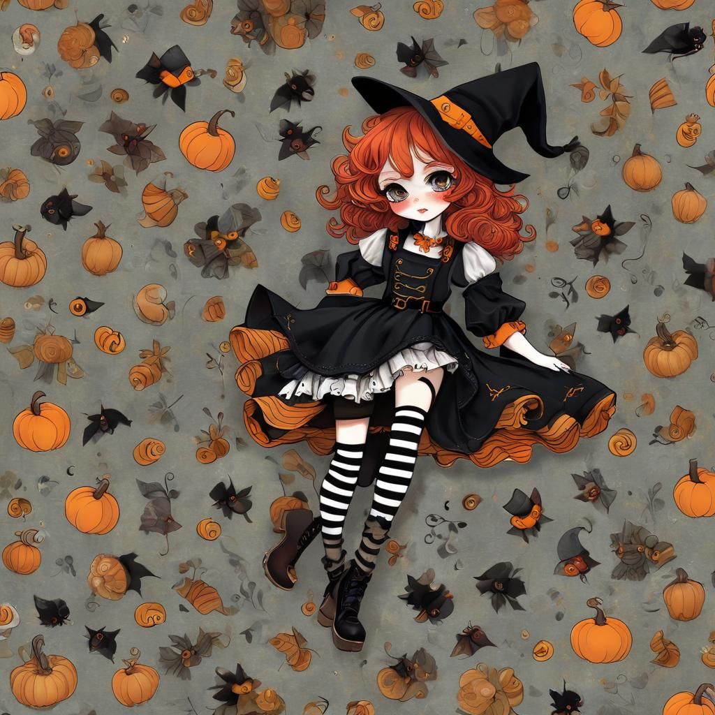 Whimsical Witch with Red Hair, Digital Art