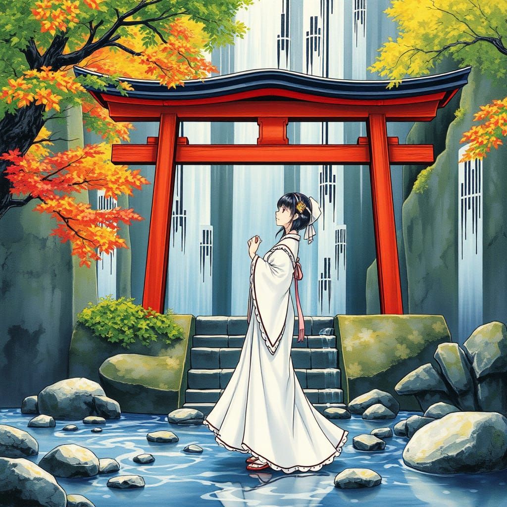 Impasto Cascade Hallucination Manga Illustration Shrine Maid...