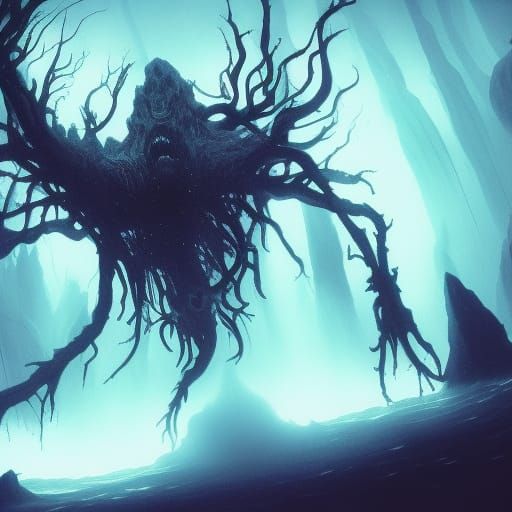 Bioluminescent Abyss Monster in Dark Fantasy Style