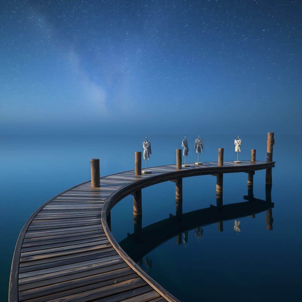 Surreal Moonlit Dock Glows in the Night