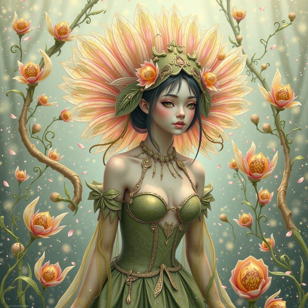 Disa Flower Fairy in Watercolor Style