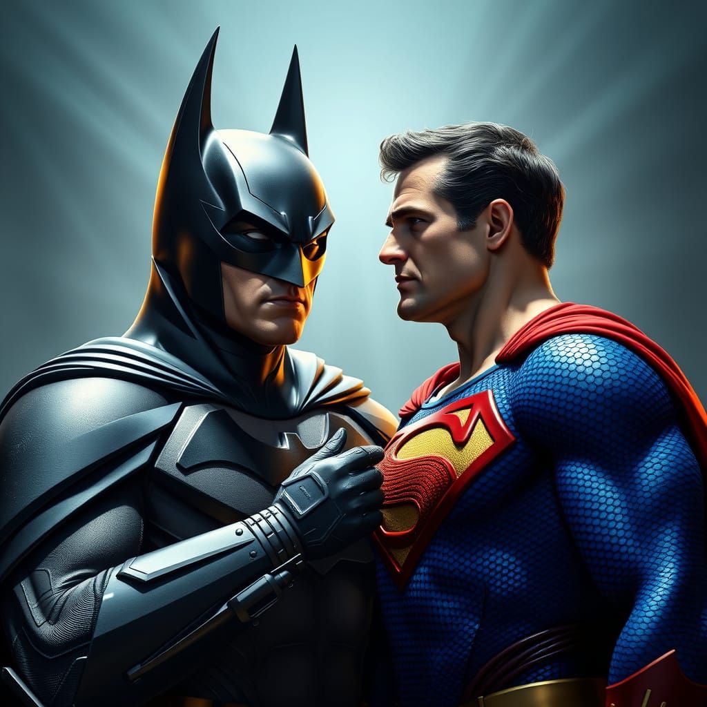 Batman and Superman Interact in Hyperrealistic Comic Art Sty...