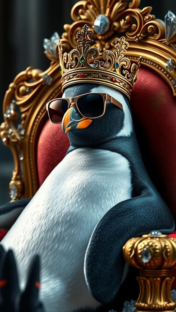 Regal Penguin on Ice Throne Portrait