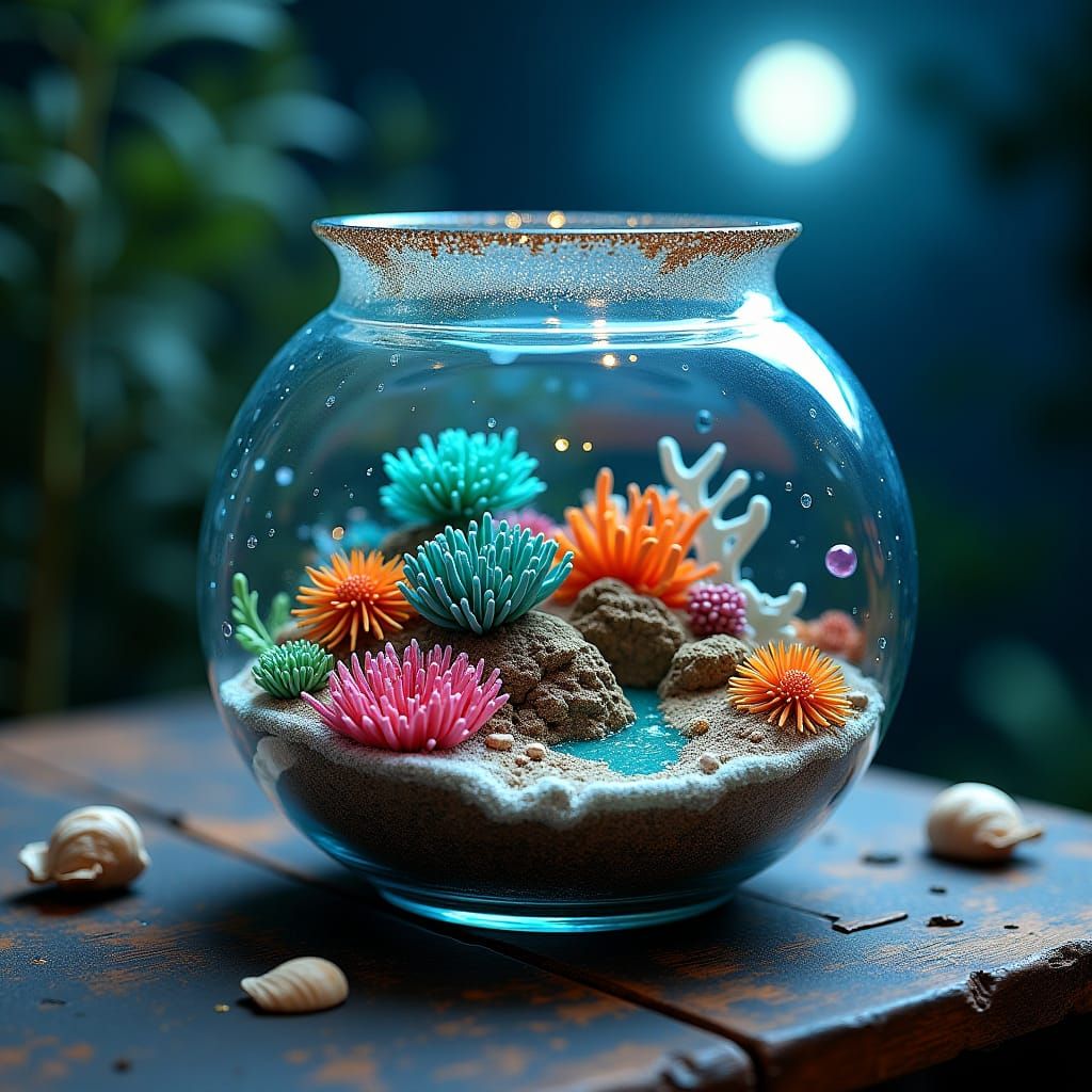 Miniature Coral Kingdom in Glass Terrarium